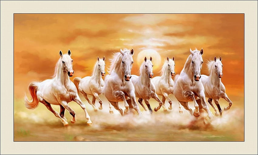 INCLUDE Vastu White 7 Horse Running Painting Natural (Vinyl, inch) : Home &  Kitchen, Seven Horses HD wallpaper | Pxfuel