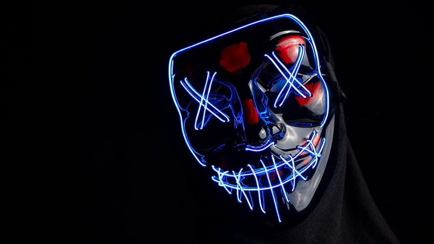 mask, anonymous, neon, face, hidden, dark full , tv, f, background HD wallpaper
