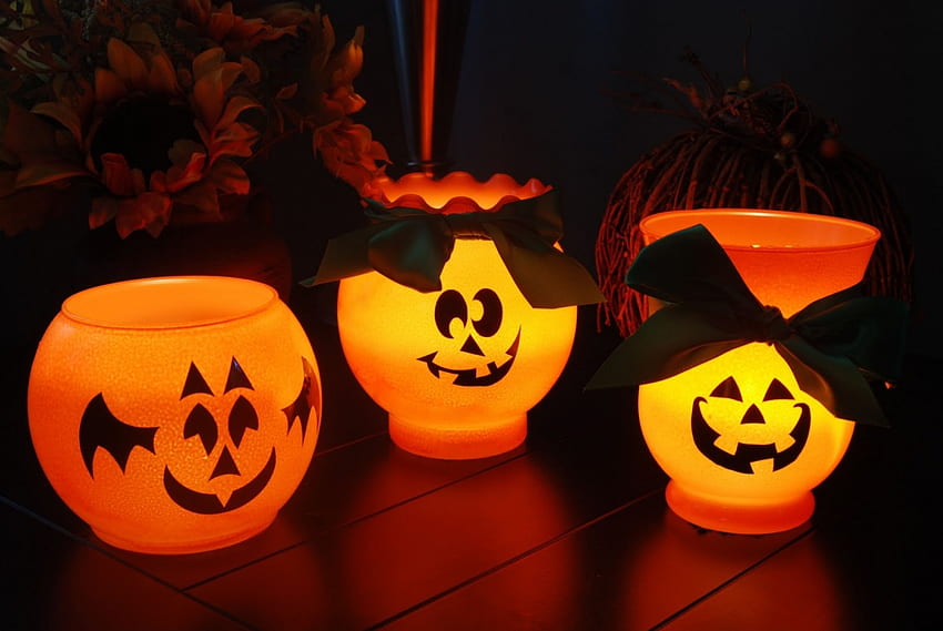 Luzes de Halloween, halloween, original, abóbora, suportes, velas, feliz, laranja, girassol papel de parede HD