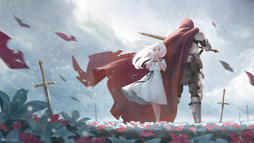 Knight, protector, girl, anime HD wallpaper