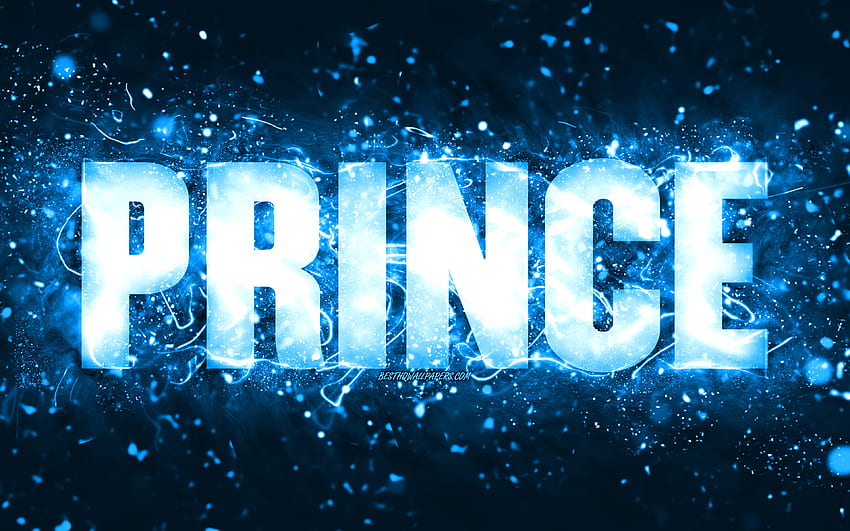 Happy Birtay Prince, , luzes de neon azuis, nome do príncipe, criativo, Prince Happy Birtay, Prince Birtay, nomes masculinos americanos populares, com nome do príncipe, príncipe papel de parede HD