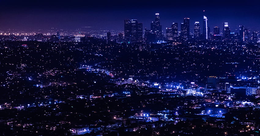 Villes, vue d'en haut, ville de nuit, lumières de la ville, vue d'ensemble, examen Fond d'écran HD