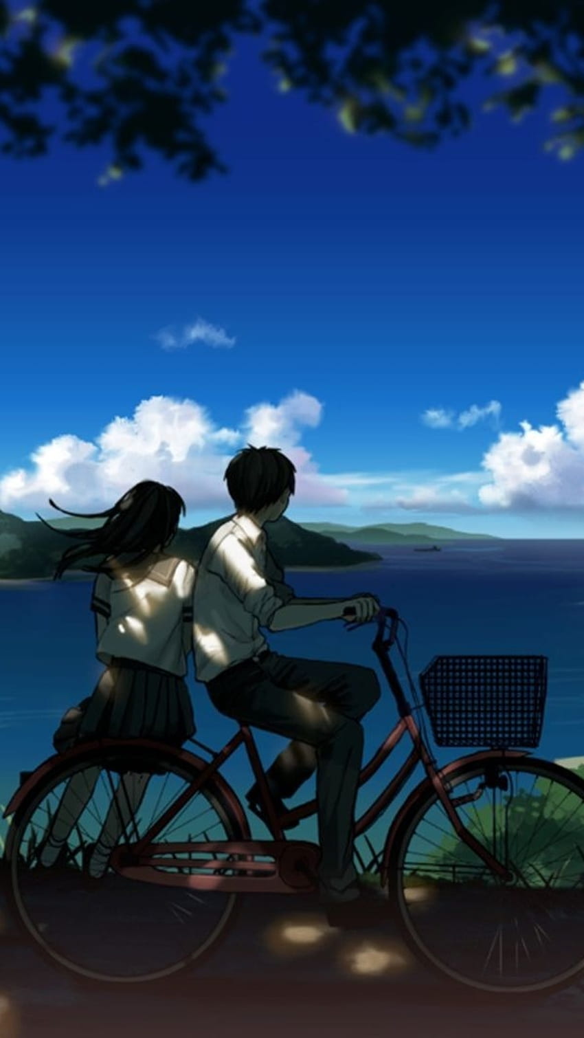 アニメのカップル, 自転車に乗ること, カップル, 愛 HD電話の壁紙