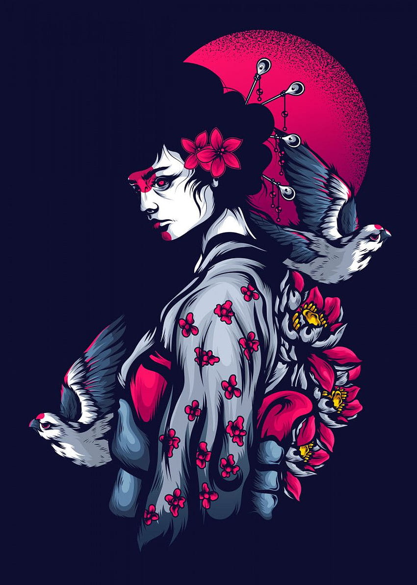 Geisha' Poster by Queensy Collin. Displate. Japanese pop art, Japanese art samurai, Geisha art HD phone wallpaper