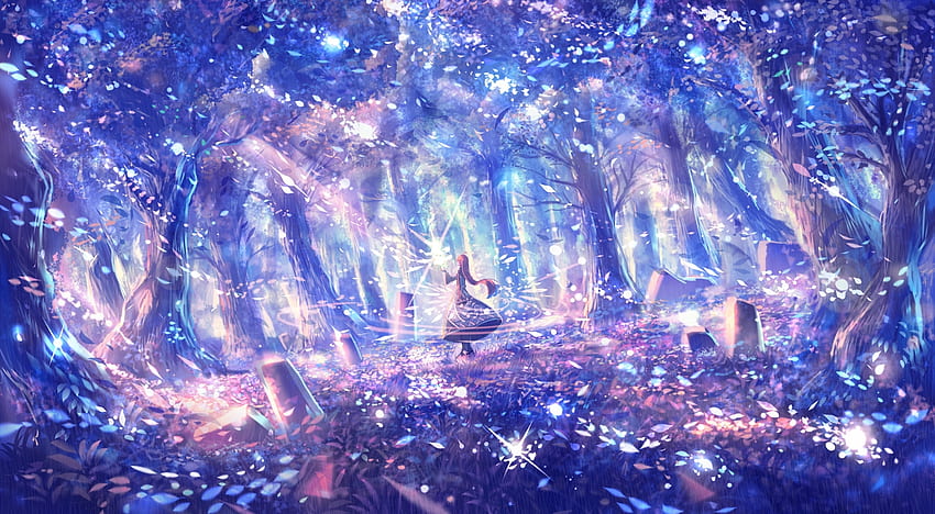 blue, pink, anime, girl, manga, forest, bou nin HD wallpaper | Pxfuel