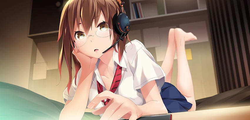 Headphones glasses visual novels anime anime girls headsets Brava, Girl with Glasses Anime HD wallpaper