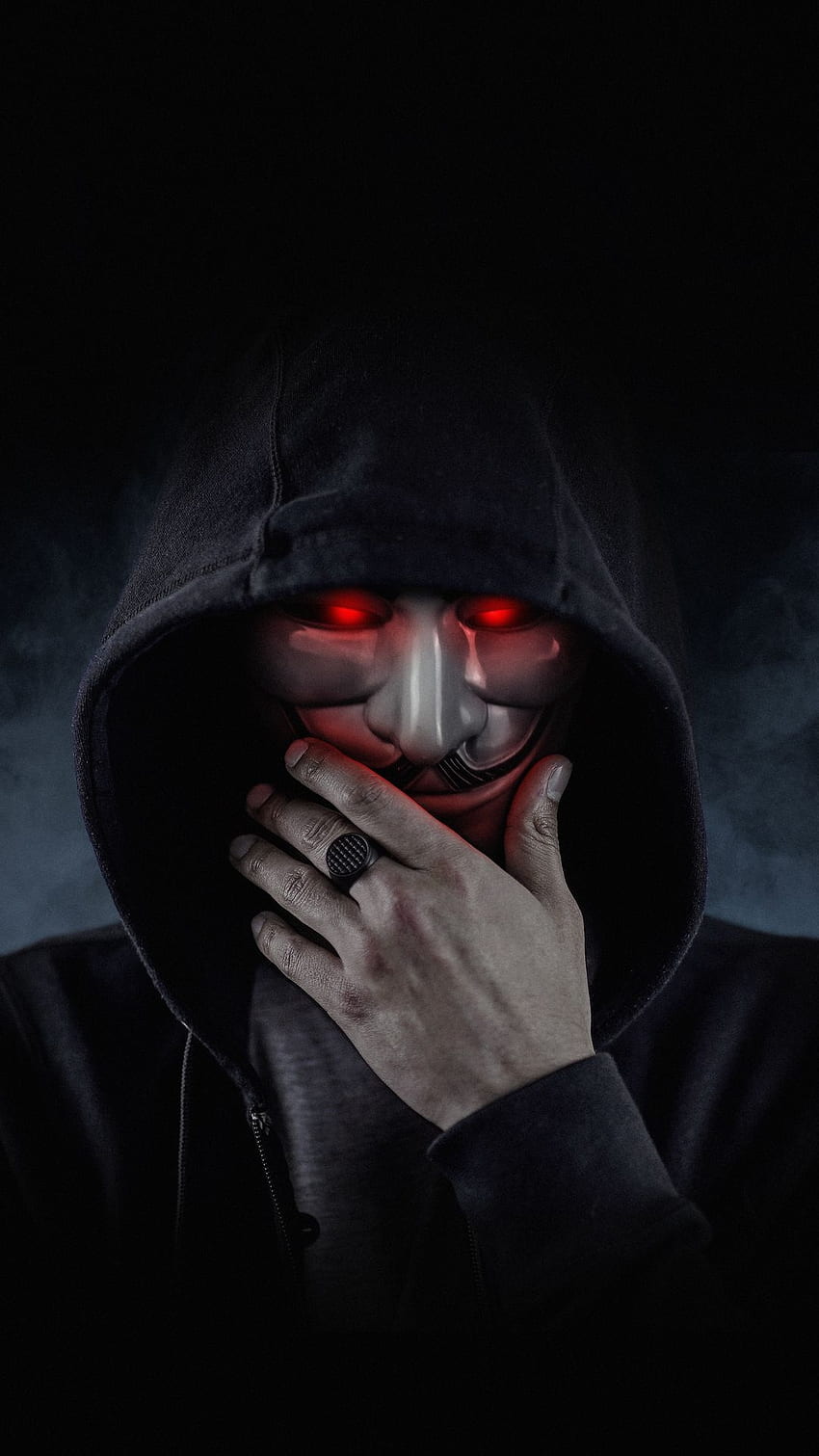 Anonymous, red eyes, dark, thinking, mask HD phone wallpaper