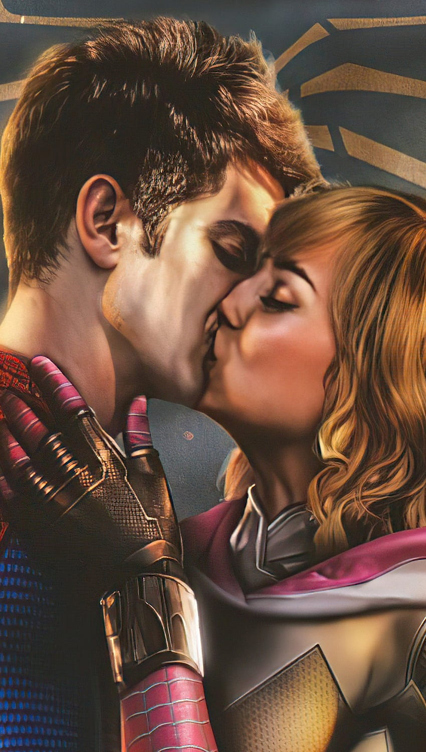Spiderman y Gwen Stacy besándose fondo de pantalla del teléfono