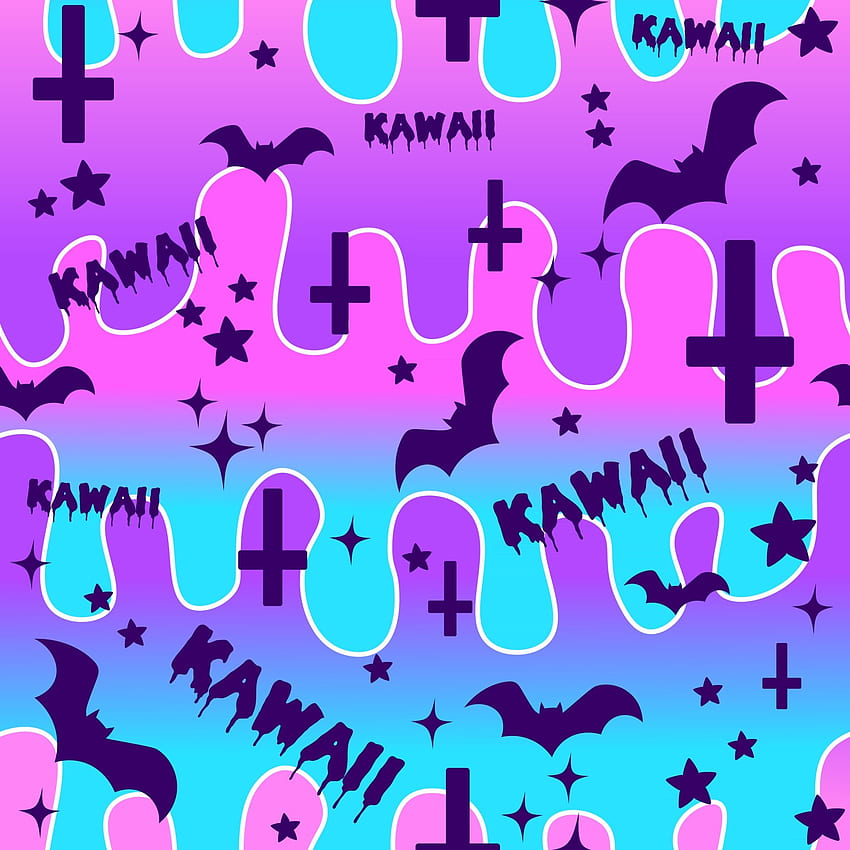 Dark lolita seamless pattern with bats, crosses and stars on a galaxy psychedelic background with gradient. Pastel goth repetitive texture with Halloween and kawaii motifs 2851933 Vector Art at Vecteezy, Trippy Pastel HD phone wallpaper