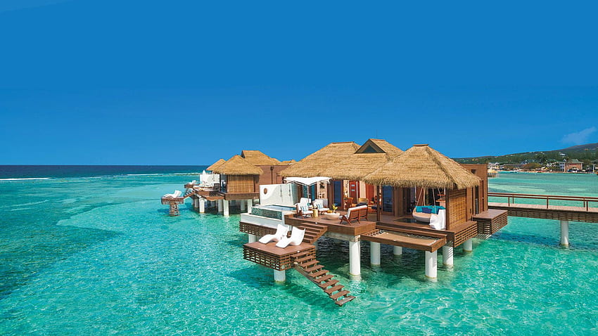 Sandals South Coast Resort Giamaica Caraibi Bungalow di lusso in acqua, isola di Giamaica Sfondo HD