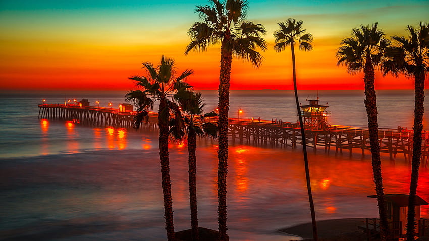 Sunset at pier in Californias Beach Wallpaper 4k Ultra HD ID4610