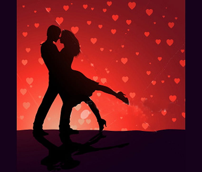 Dance of love, black, dance, man, love, red, hearts, woman HD wallpaper