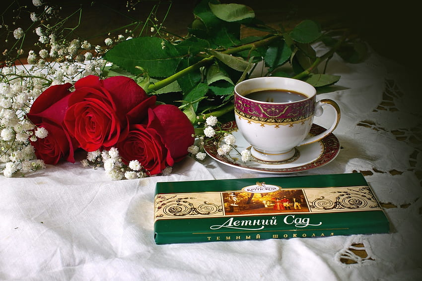 * Tão romântico...*, café, flores, comida, xícara papel de parede HD