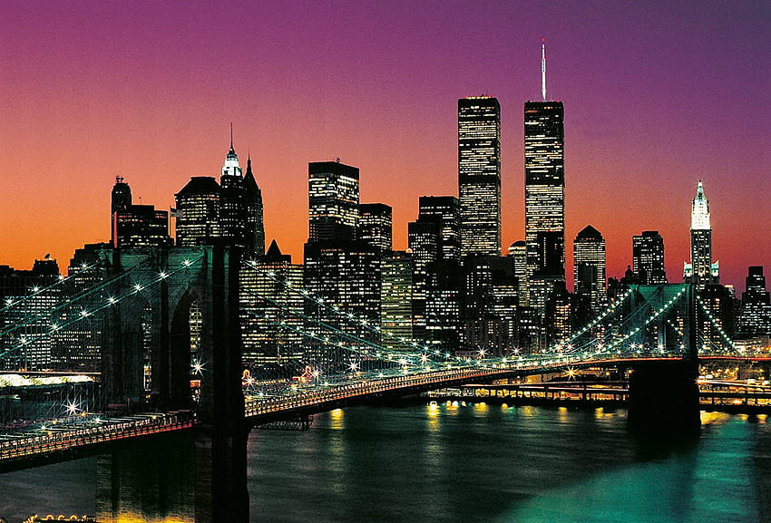 Brooklyn Bridge Over The Hudson River – New York Manhattan Sunset '8 Piece Set – Cm , , Wall Mural, City, Skyscraper, Skyline, Sharp XXL View Наличен HD тапет