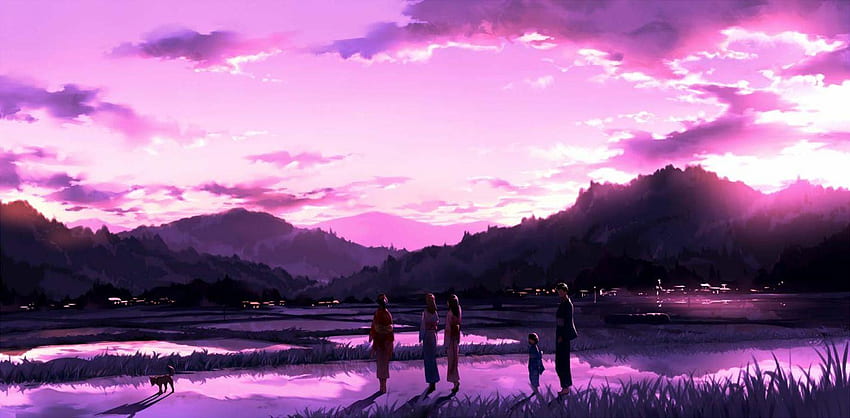 Paisaje de anime rosa, paisaje azul y rosa fondo de pantalla