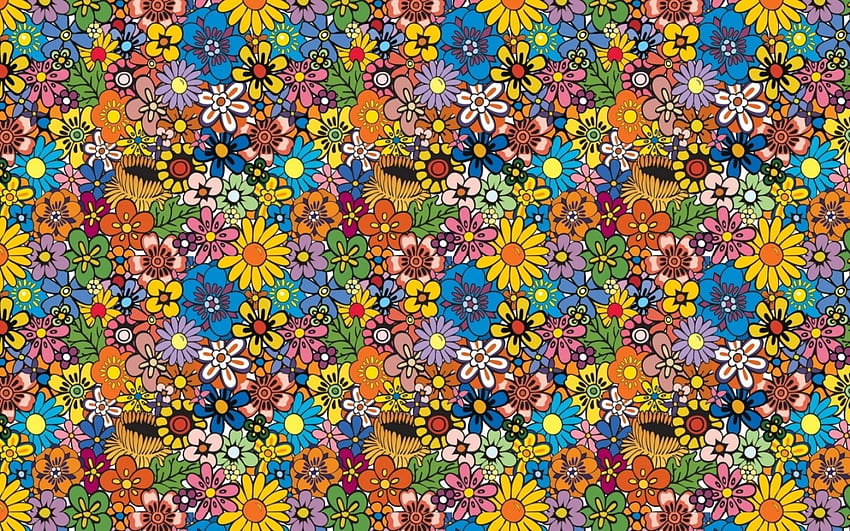Texture, blue, pink, yellow, flower, green, paper, pattern HD wallpaper