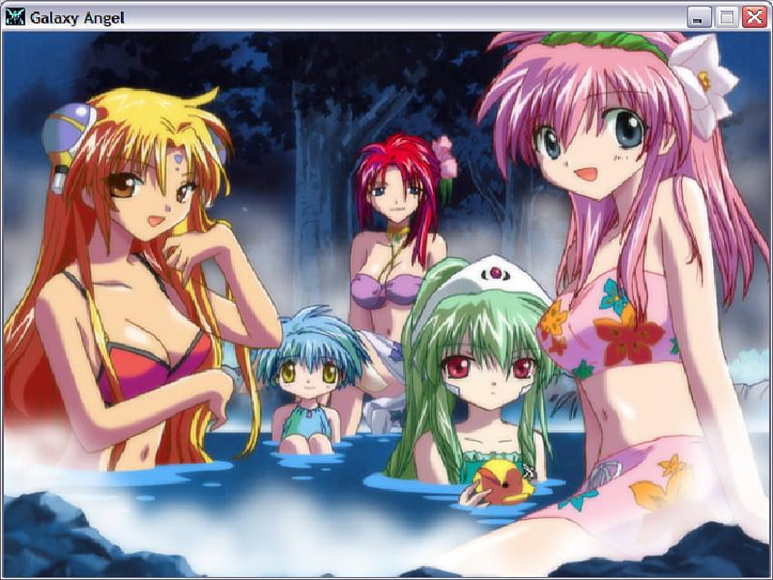 Екранна на Galaxy Angel-Video Game, ranpha, forte, hot springs, mint, milfeulle, anime, vanilla, galaxy angel, video games HD тапет