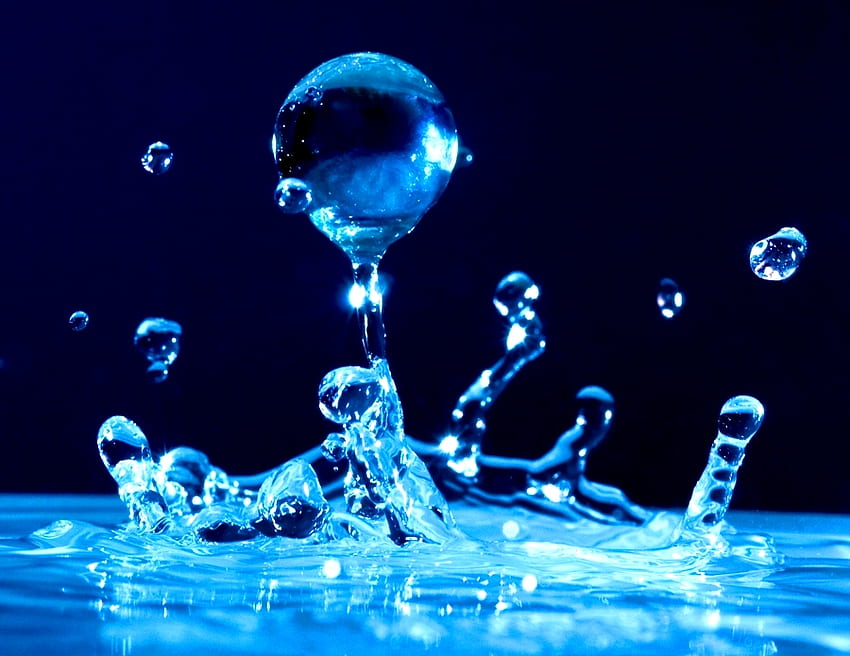 Droplet, blue, graphy, ripples, water HD wallpaper