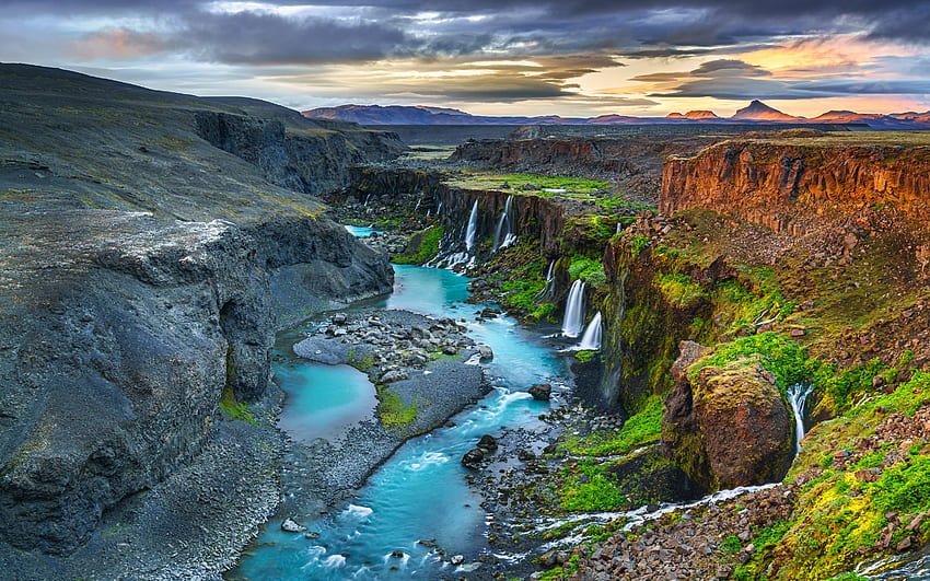 Cascadas del Cañón Sigöldugljufur Islandia, Islandia, cascada, cañón, sigoldugljufur fondo de pantalla
