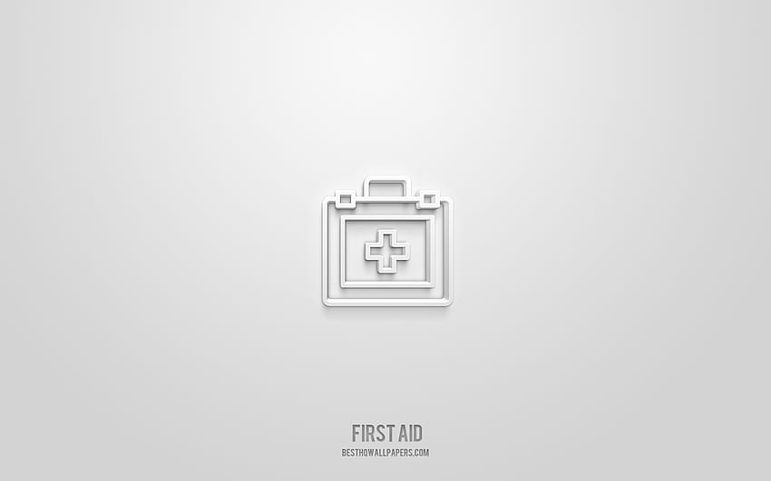 First AID 3d icon, white background, 3d symbols, First AID, medicine icons, 3d icons, First AID sign, medicine 3d icons HD wallpaper