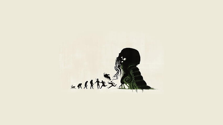 General evolution Cthulhu artwork minimalism horror H. P. Lovecraft white background simple background HD wallpaper