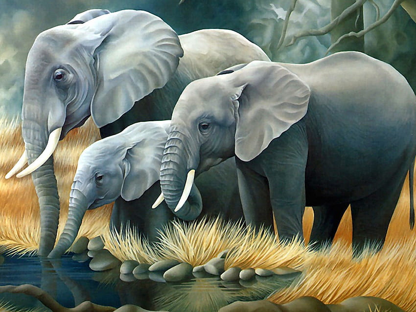 Cuadro de familia de elefantes. , Pintura Elefante fondo de pantalla