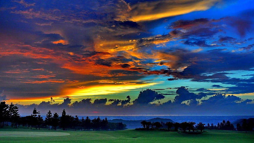 Golf Colors Trees Sky Clouds Course Dramatic Sky HD wallpaper