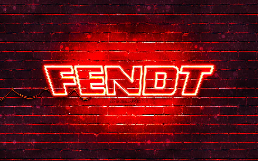 Fendt red logo, , red brickwall, Fendt logo, brands, Fendt neon logo, Fendt HD wallpaper
