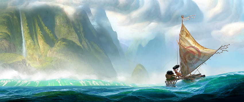 Disney Moana digital , Moana, landscape, sea, boat, Vaiana HD wallpaper