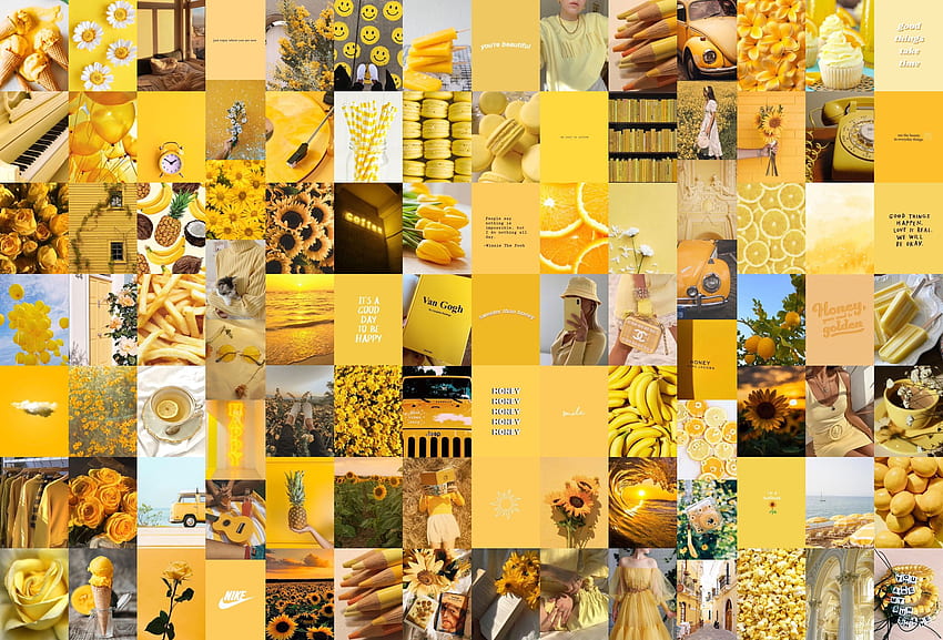 Gelbes Collage-Kit Gelb-weißes ästhetisches Wandcollage-Kit. Etsy im Jahr 2021. Süßer, süßer Laptop, ästhetisches Iphone HD-Hintergrundbild