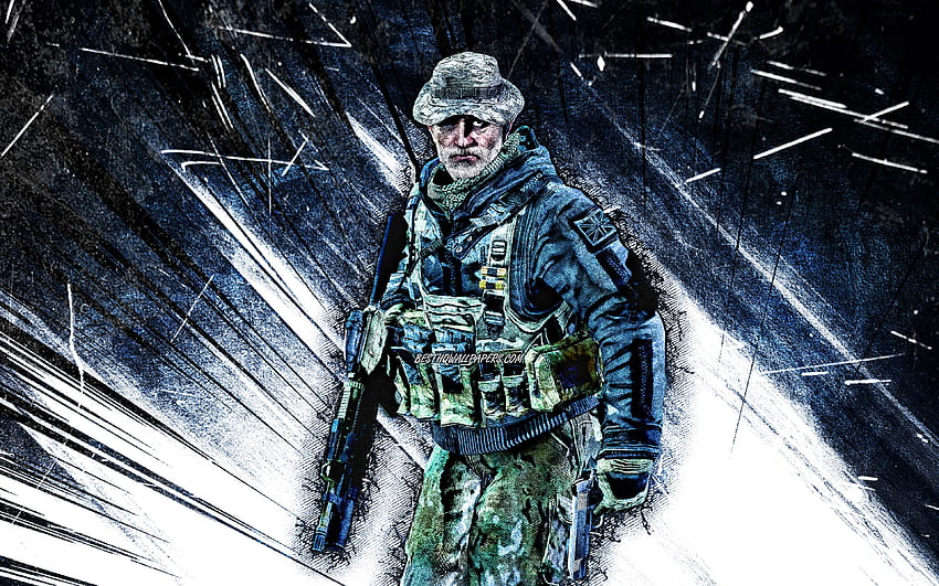Captain Price, grunge art, Call of Duty, soldiers, Call Of Duty characters, Call of Duty Modern Warfare, blue abstract rays, Captain Price Call Of Duty HD wallpaper