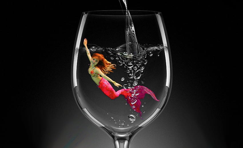 A Glass of Mermaid, sweet, mermaid, mermaid in glass, graphy, cute, girl, beautiful, woman, pretty, female HD wallpaper