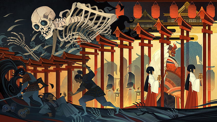 Karya Seni Asia Seni Fantasi Tengkorak Tulang Kerangka Ukiyo E - Resolusi:, Tengkorak Jepang Wallpaper HD