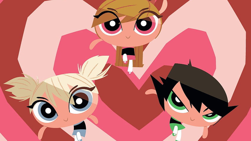 The Powerpuff Girls Blossom, Bubbles and Buttercup In Heart Shape Anime HD wallpaper