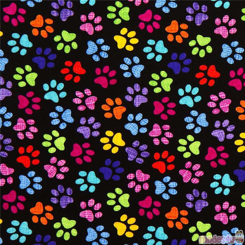 black designer fabric with colourful checkered paw prints. Animal print , Prints, Paw print, Colourful Dog HD phone wallpaper