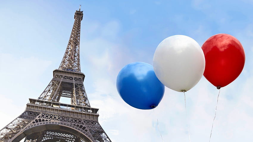 Eiffel Tower, architecture, paris, beautiful, france, beauty, balloons, clouds, view, nature, balloon, sky, splendor, lovely HD wallpaper