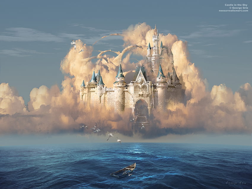 Castillo en el cielo o nubes de sueños destrozados, 1280 x 960pix Arte surrealista, Manipulación, Arte digital celestial fondo de pantalla