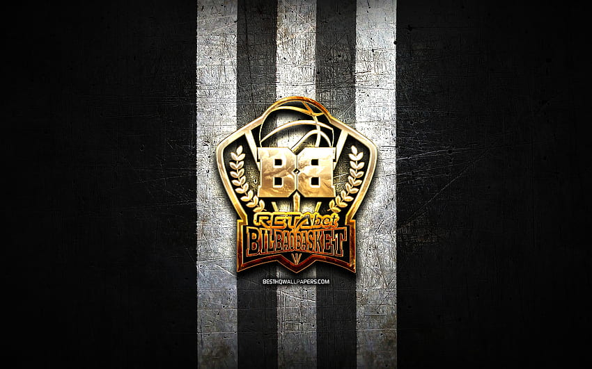 Bilbao Basket, golden logo, ACB, black metal background, spanish basketball team, Bilbao Basket logo, basketball, Surne Bilbao Basket HD wallpaper