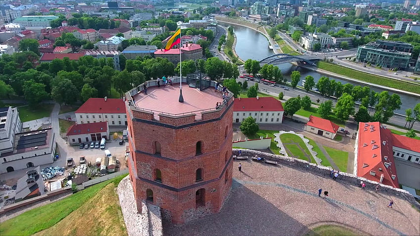 Drone flight over Vilnius, the capital of Lithuania - footage. AirVūz, Vilnius Old Town HD wallpaper