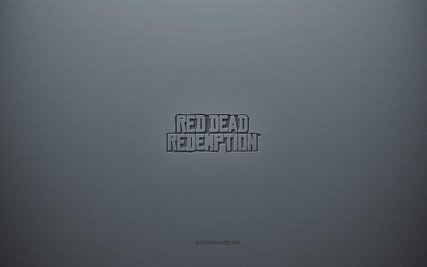 โลโก้ Red Dead Redemption, พื้นหลังสร้างสรรค์สีเทา, สัญลักษณ์ Red Dead Redemption, กระดาษสีเทา, Red Dead Redemption, พื้นหลังสีเทา, โลโก้ Red Dead Redemption 3d วอลล์เปเปอร์ HD