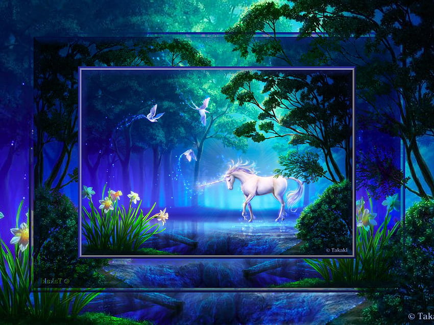 Takaki-Unicorn, autre, licorne, fleurs, fantaisie Fond d'écran HD