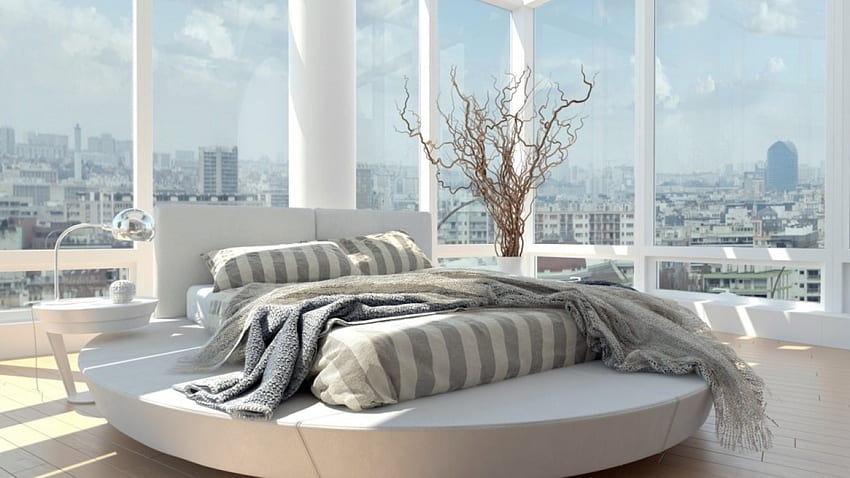 Piękny pokój, styl, projekt, łóżko, pokój, okno, wystrój wnętrz, domy Tapeta HD