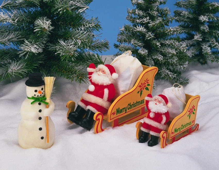 Llegada de Papá Noel, diversión, paz, agradable, feriado, nieve, nevando, árboles, calma, año nuevo, blanco, camino, llegada, regalos, papá noel, hermoso, saludos, muñeco de nieve, trineo, navidad, cielo, alegría, encantador fondo de pantalla