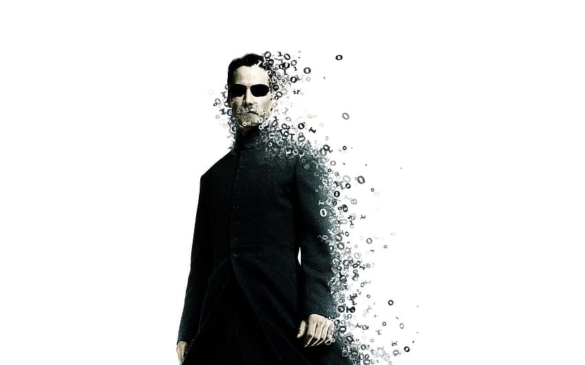 films, Neo, Matrix, binaire, The Matrix, lunettes de soleil, nombres, Keanu Reeves, fond blanc Fond d'écran HD