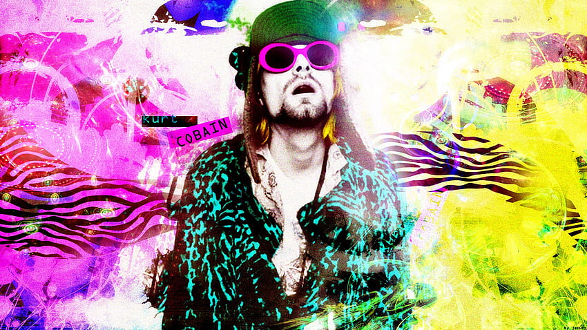 abstract, music, drugs, grunge, celebrity, psychedelic, sunglasses, Kurt Cobain, rainbows, static, hats HD wallpaper