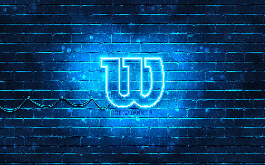 logotipo azul de Wilson, pared de ladrillo azul, logotipo de Wilson, marcas, logotipo de neón de Wilson, Wilson fondo de pantalla