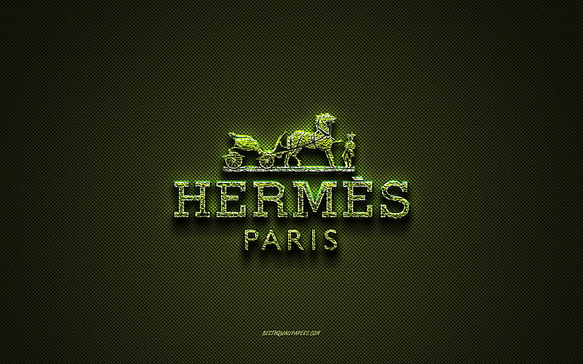 Logo Hermès, logo créatif vert, logo d'art floral, emblème Hermès, texture en fibre de carbone verte, Hermès, art créatif Fond d'écran HD