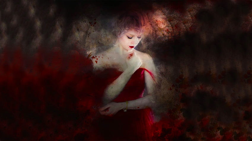 Pittura di una donna in rosso, arte, ragazza, bella, vestito rosso, donna, digitale, pittura, fantasia, bella, fine, femmina Sfondo HD