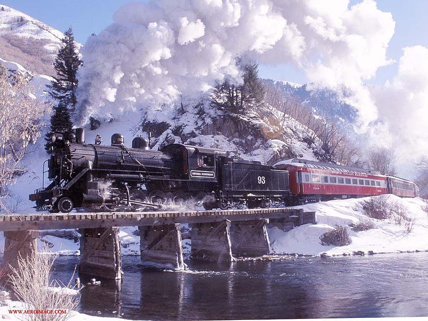 Wallpaper winter, mountains, bridge, train, railroad images for desktop,  section разное - download