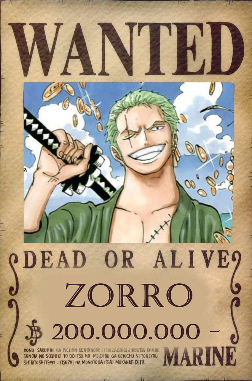 Affiche recherchée One Piece, Zoro Bounty Fond d'écran de téléphone HD